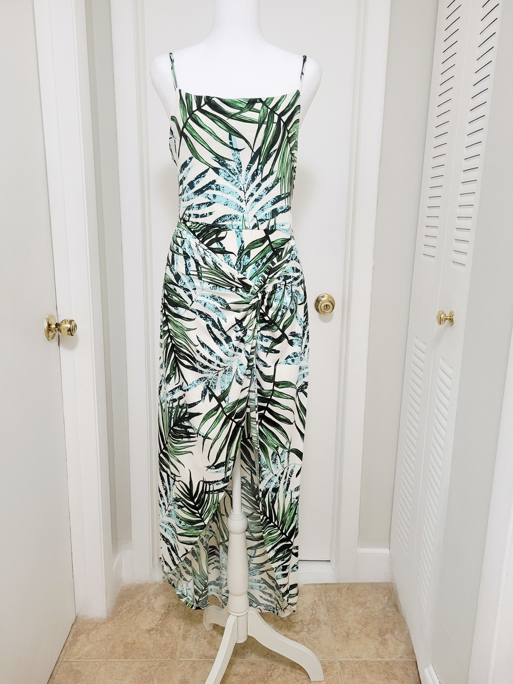 Haute Monde Tropical Print Dress in Green and White